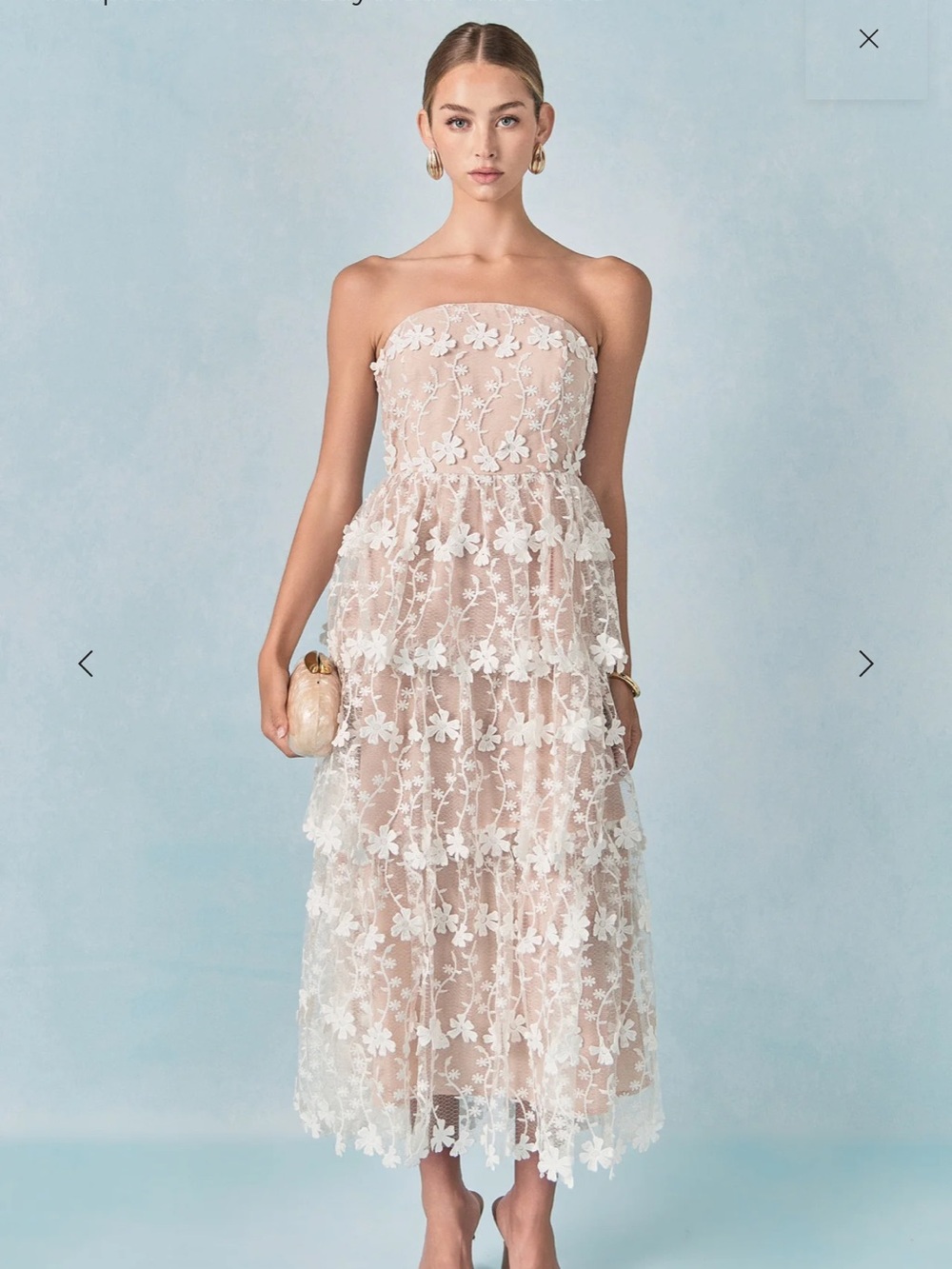 Endless Rose Nude and White Strapless Floral Lace Midi Dress